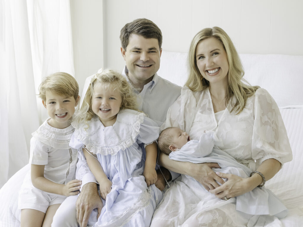 Family of 5 at newborn session in studio by Birmingham studio photographer